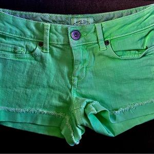 Aeropostale Lime Green Denim shorts, size 0, excellent condition.